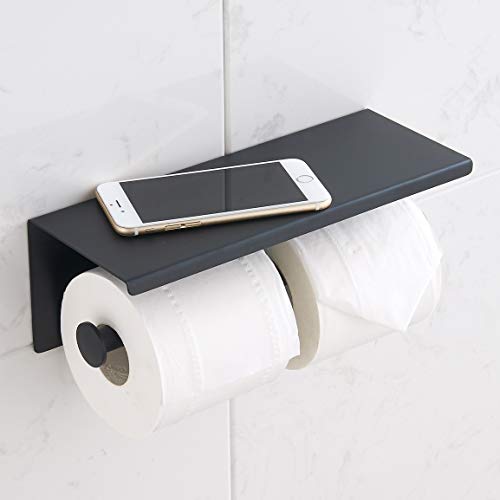 BGL 304 Stainless Steel Double Toilet Paper Holder Wall Mounted Matte Black Two Heads Roll Tissue Paper Holder with Shelf (Black) - Image 3