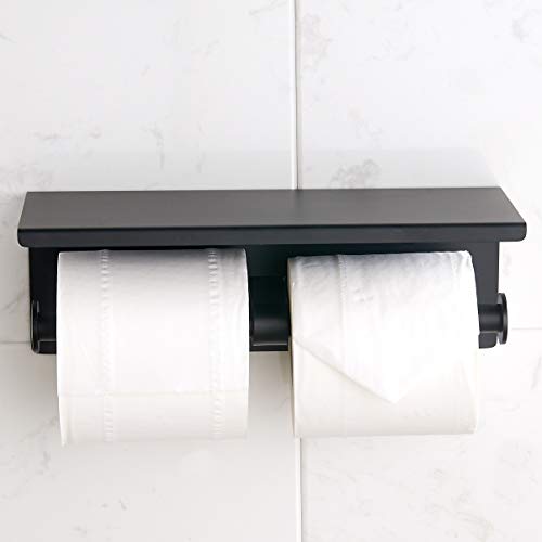 BGL 304 Stainless Steel Double Toilet Paper Holder Wall Mounted Matte Black Two Heads Roll Tissue Paper Holder with Shelf (Black) - Image 4