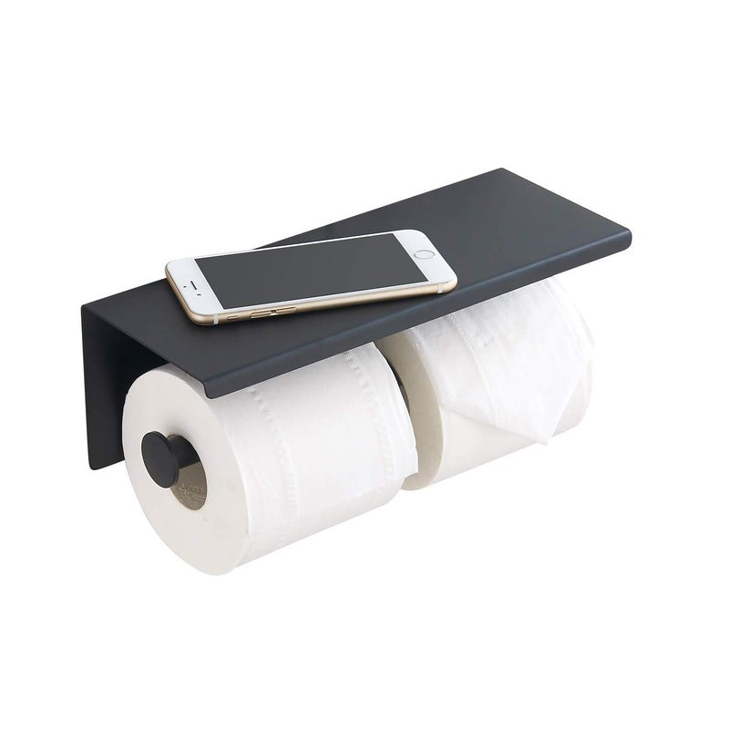 BGL 304 Stainless Steel Double Toilet Paper Holder Wall Mounted Matte Black Two Heads Roll Tissue Paper Holder with Shelf (Black) - Image 2