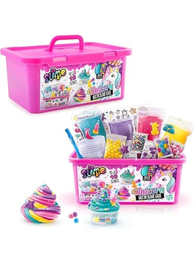 DIY Unicorn Mix-in Slime Case, 10 Slimes Kit with Beads and Decorations, Pink Storage Container - Image 1