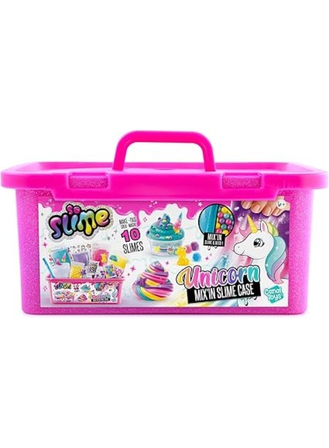 DIY Unicorn Mix-in Slime Case, 10 Slimes Kit with Beads and Decorations, Pink Storage Container - Image 5