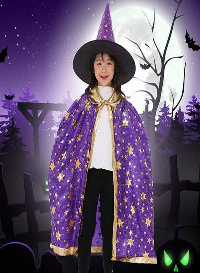 Jackcell Wizard Cape Witch Cloak with Hat and Pumpkin Bag, Halloween Costume Props for Kids Cosplay Party - Image 2