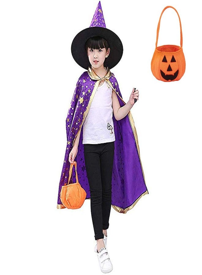 Jackcell Wizard Cape Witch Cloak with Hat and Pumpkin Bag, Halloween Costume Props for Kids Cosplay Party - Image 3