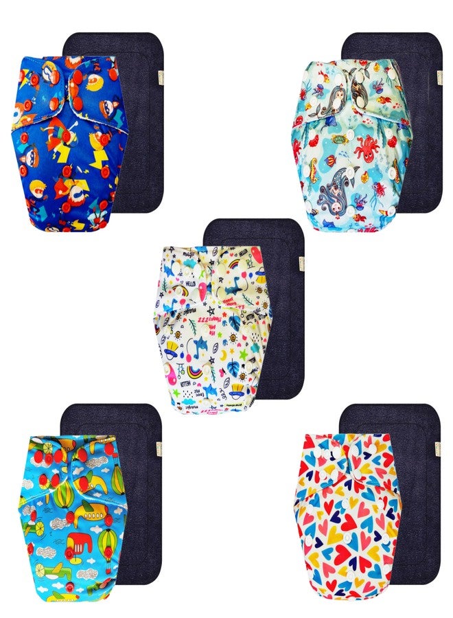 حفاضات قماشية فاخرة من دمبلدو مع حشوة سوداء (عبوة من 5) | مضادة للحساسية | تسمح بمرور الهواء | مناسبة للسفر | للاستخدام طوال اليوم | من 3 أشهر إلى 3 سنوات | للجنسين - Image 1