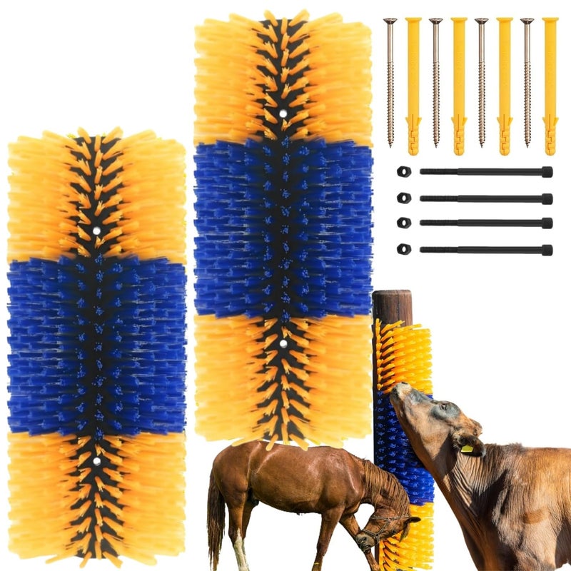 REVAXUP Livestock Scratching Brush, 2pcs Goat Scratching Post for Pig Dog Sheep,Durable Cow Brush can be Easily Mounted,Goat Horse Supplies for Livestock Self-Grooming,Protecting The Fence - Image 1