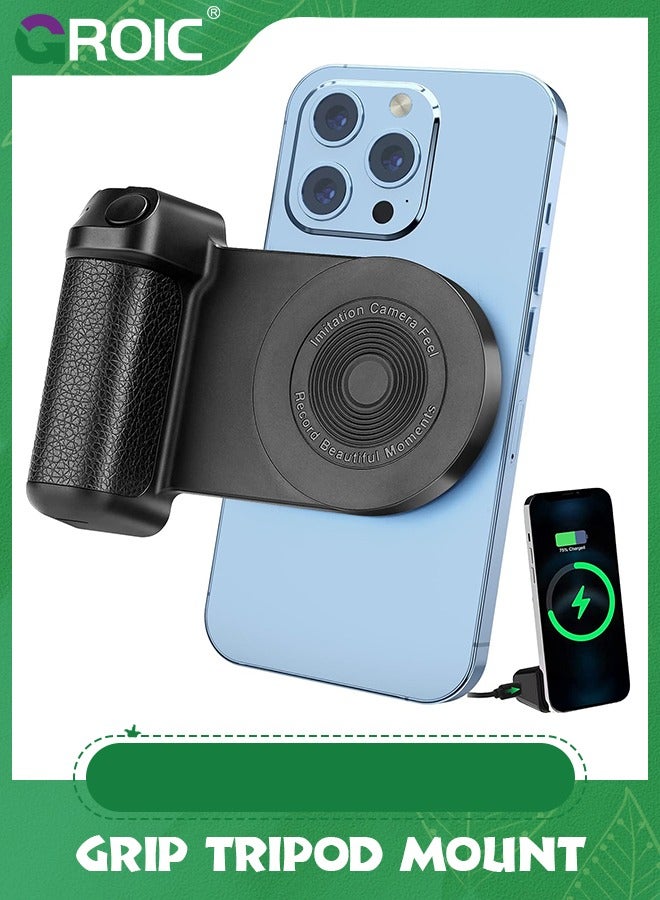 GROIC Magnetic Camera Handle Bluetooth Bracket, Smartphone CapGrip Camera Phone Selfie Grip Handle Photo Phone Holder with Bluetooth Wireless Remote Control Compatible for All Phones Video Shooting Vlog  - Image 1