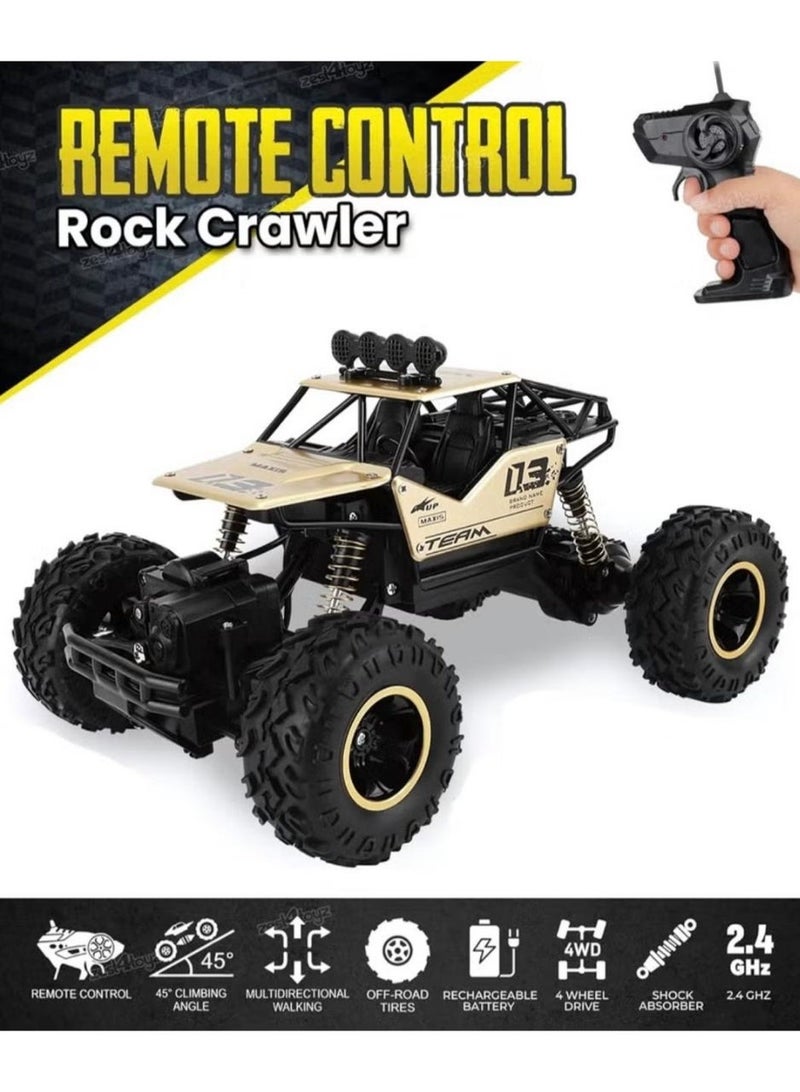 توي لاند سيارة تحكم عن بعد قابلة لإعادة الشحن بتردد 2.4 جيجاهرتز مصنوعة من سبيكة معدنية، بمقياس 1:16، مخصصة للطرق الوعرة، مزودة بنظام امتصاص الصدمات - لون ذهبي - Image 2