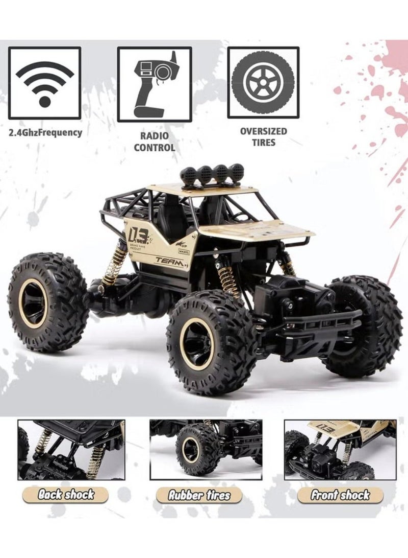 توي لاند سيارة تحكم عن بعد قابلة لإعادة الشحن بتردد 2.4 جيجاهرتز مصنوعة من سبيكة معدنية، بمقياس 1:16، مخصصة للطرق الوعرة، مزودة بنظام امتصاص الصدمات - لون ذهبي - Image 3