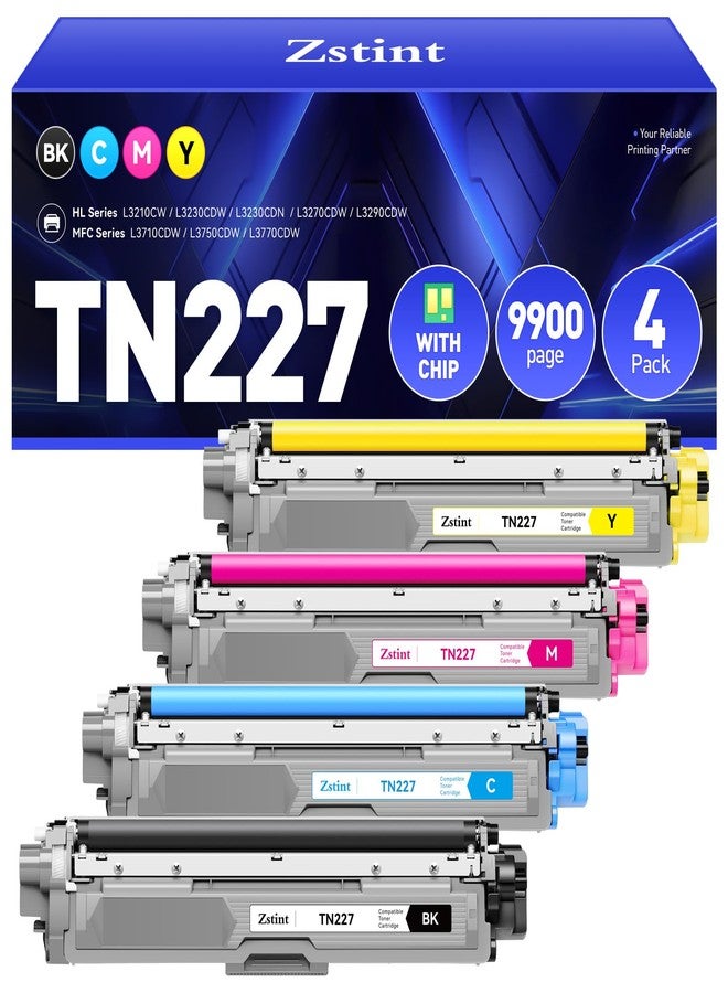 Zstint TN227 Toner Cartridge 4-Pack High Yield Replacement for Brother TN-227 TN223 Toner Compatible with Brother HL-L3270CDW HL-L3230CDW HL-L3210CW HL-L3290CDW MFC-L3710CDW MFC-L3750CDW MFC-L3770CDW Printer - Image 1