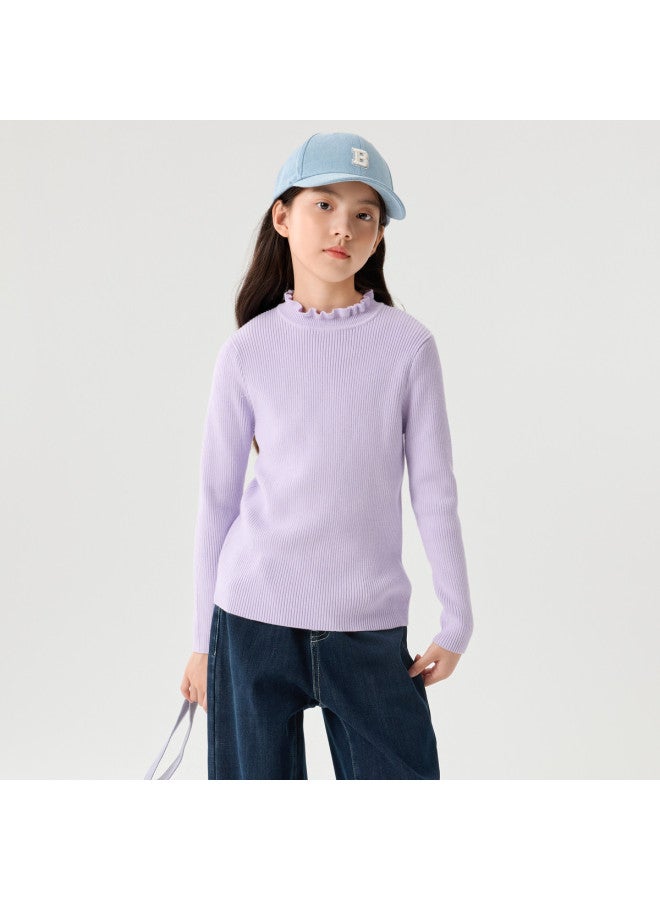 Balabala Kids' Sweater Simple Versatile Base Layer Girls' Autumn Knitwear Toddler To Big Kids' Lace-trimmed Non-deformable - Image 4