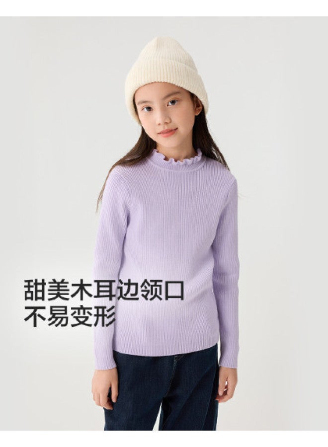Balabala Kids' Sweater Simple Versatile Base Layer Girls' Autumn Knitwear Toddler To Big Kids' Lace-trimmed Non-deformable - Image 1