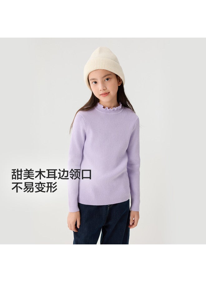 Balabala Kids' Sweater Simple Versatile Base Layer Girls' Autumn Knitwear Toddler To Big Kids' Lace-trimmed Non-deformable - Image 2