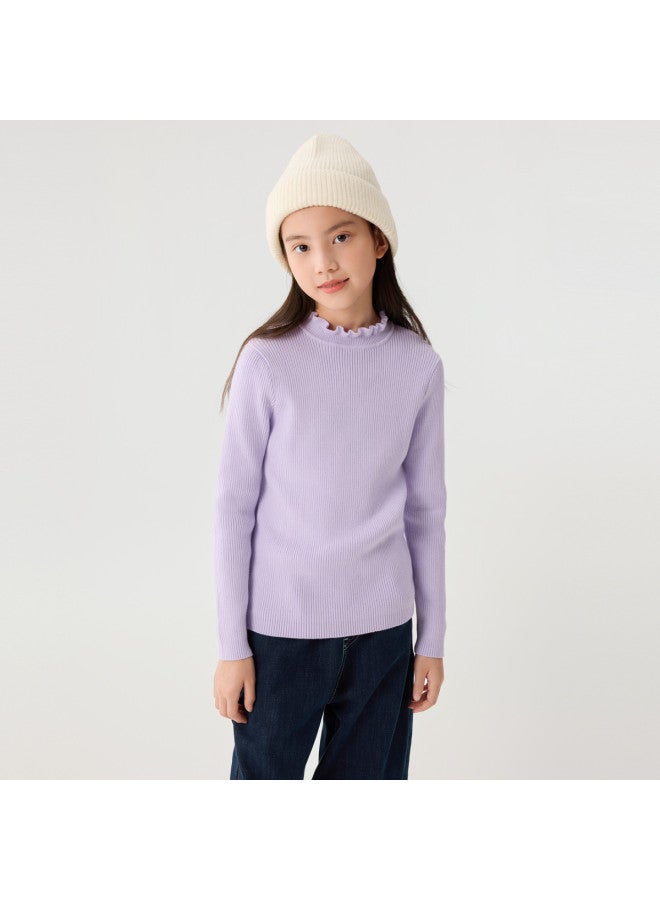Balabala Kids' Sweater Simple Versatile Base Layer Girls' Autumn Knitwear Toddler To Big Kids' Lace-trimmed Non-deformable - Image 5