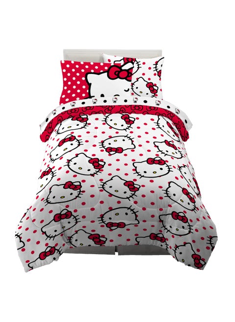 Franco Collectibles Hello Kitty Polka Dot Bedding 5 Piece Super Soft Comforter and Sheet Set with Sham Twin Official Licensed Product