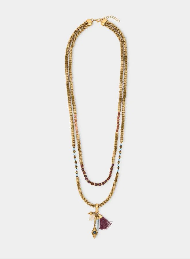 بارفوا عقد مزدوج مع خرز وحجارة متعدد الألوان