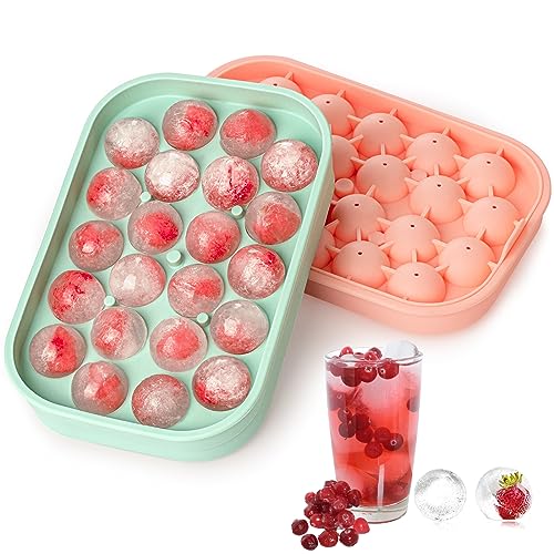 VVAYHUA Ice Cube Tray 2 Pack Flexible Silicone 22 Ice Balls Maker with Lid BPA Free EasyRelease Ice Cube Trays for Freezer DIY Homemade Round Ice Cubes for Whiskey Cocktails Coffee - Image 1