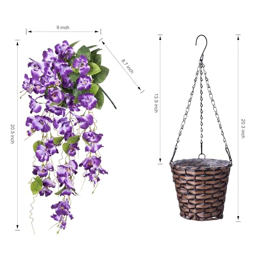 HyeFlora Artificial Fake Hanging Hibiscus Flowers Plants Baskets for Outdoor Decoration Faux Silk Hibiscus Long Vines in Planter UV Resistant Realistic Flowers for Outside Porch Patio Home Decor Darkpurple - Image 3