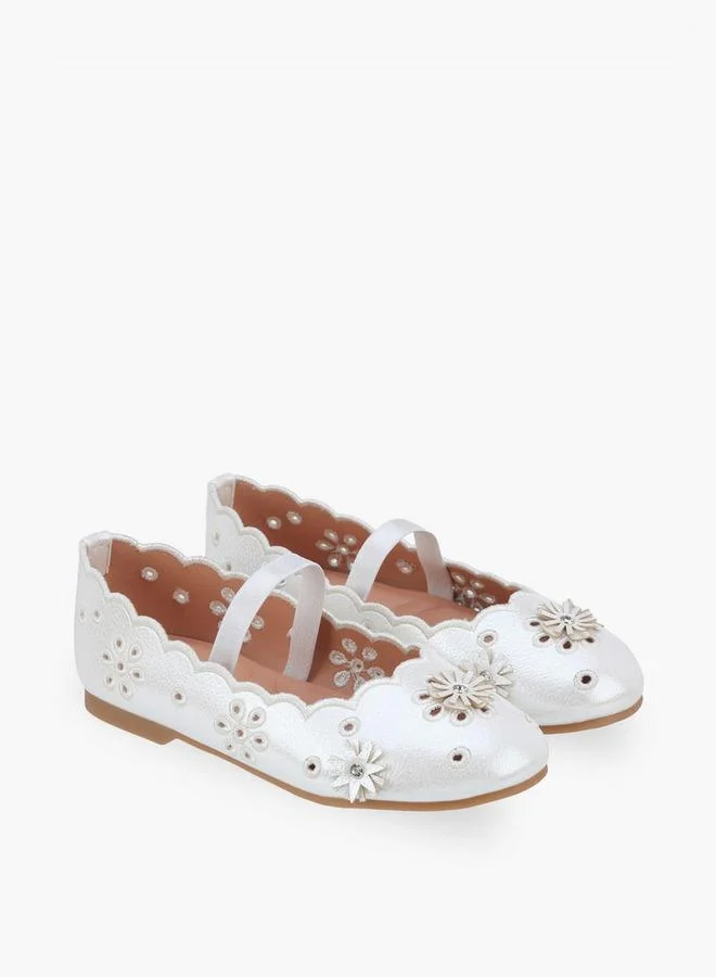 جونيورز Girls Floral Embellished Ballerina Shoes
