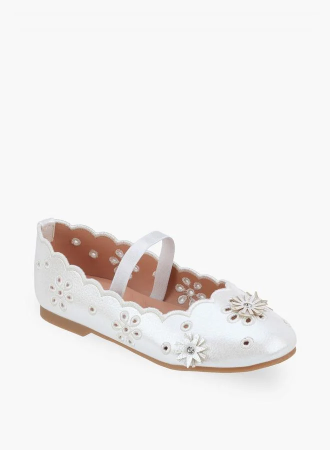جونيورز Girls Floral Embellished Ballerina Shoes