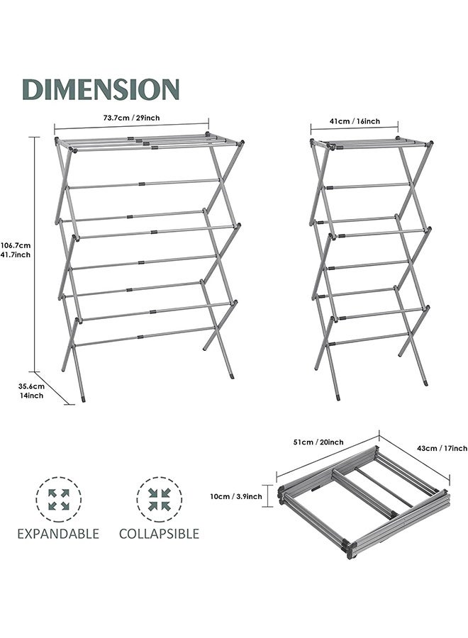 Beauenty Expandable and Foldable Clothes Drying Stand, Clothes Rack for Air Drying Clothing, Sturdy Durable Clothes Dryer, Laundry Drying Stand for Indoor, Outdoor, Balcony, Gray ﻿ - Image 3