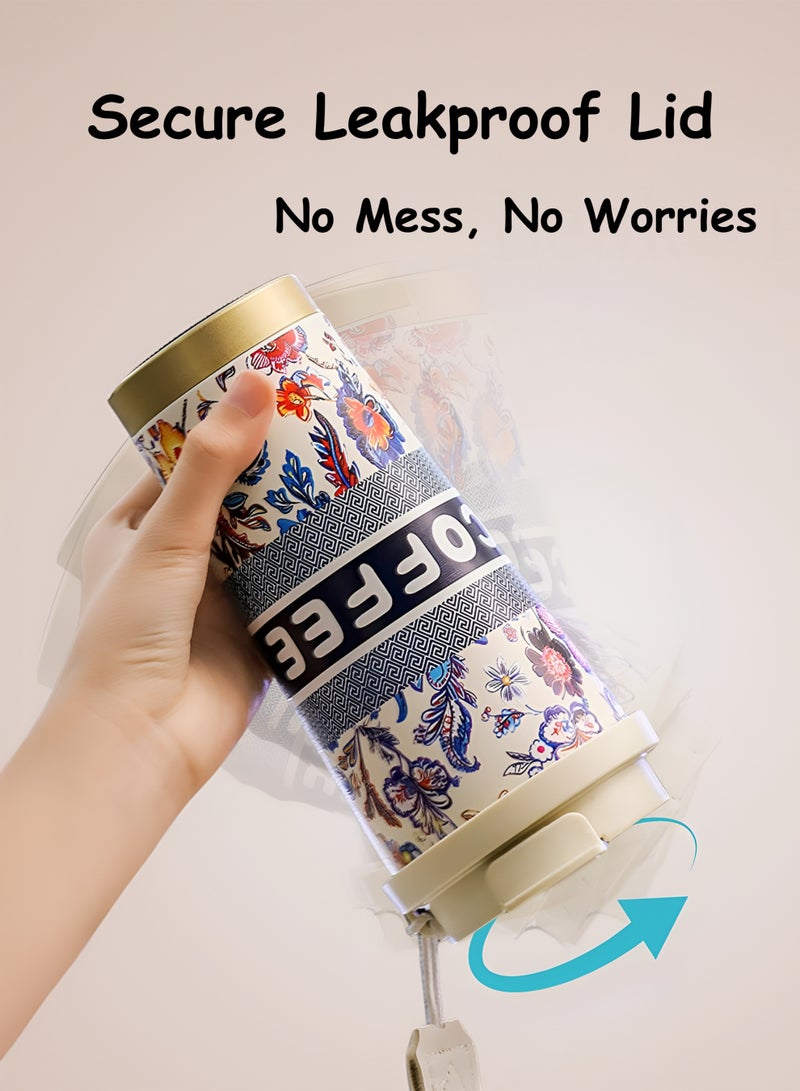 توشيونيكس كوب قهوة من الفولاذ المقاوم للصدأ سعة ٥٣٠ مل | كوب سفر معزول بتفريغ الهواء بجدار مزدوج مع غطاء وماصة | قارورة مشروبات ساخنة وباردة للمنزل، المكتب، المدرسة، الصالة الرياضية، الرياضة، السفر، التخييم | كوب قهوة مقاوم للتسرب، خالٍ من مادة BPA، قابل لإعادة الاستخدام مع حزام حمل - Image 5