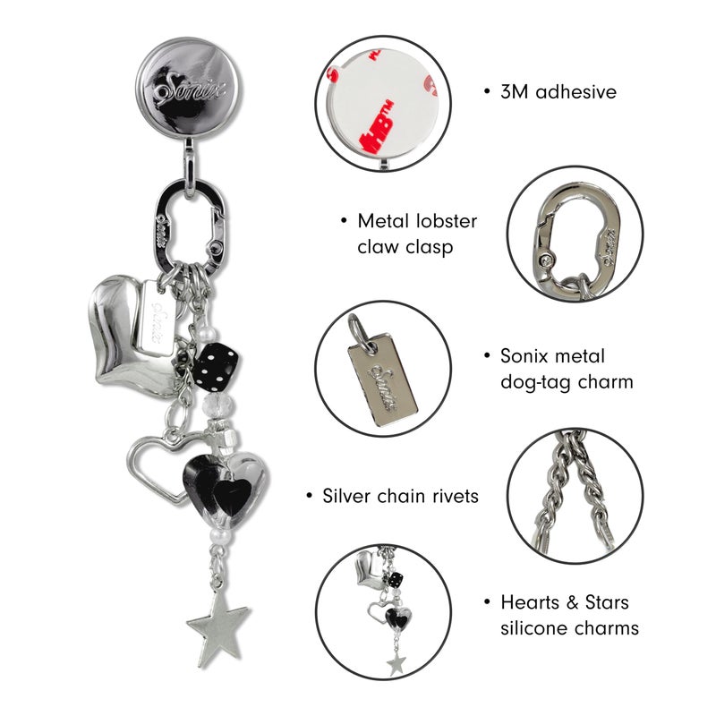 Sonix Phone Charm with Adhesive Hook | Smartphone Charm Hook with Carabiner Ring and Unique Charms | Hearts & Stars - Image 3