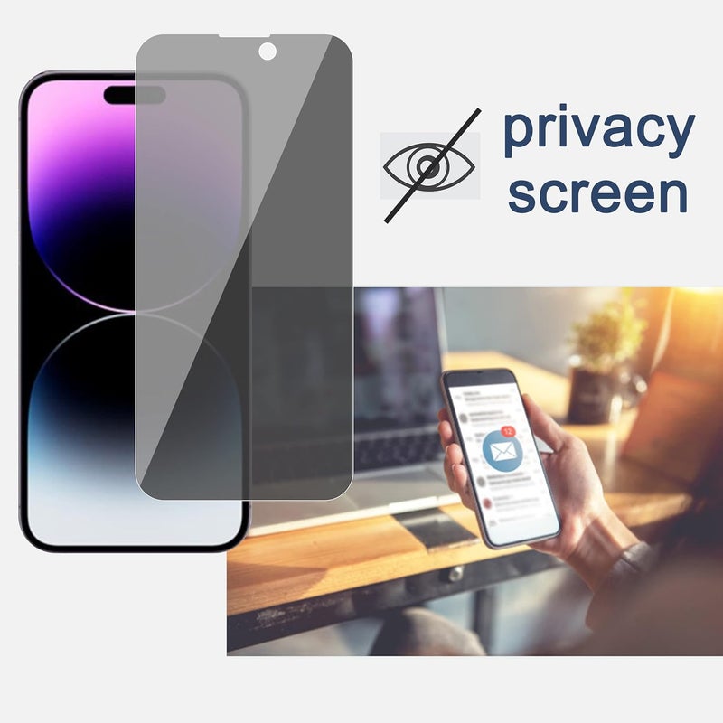 Ailun 2 Pack Privacy Screen Protector for iPhone 14 Pro [6.1 inch] + 2 Pack Camera Lens Protector,Anti Spy Private,Tempered Glass,Case Friendly - Image 2