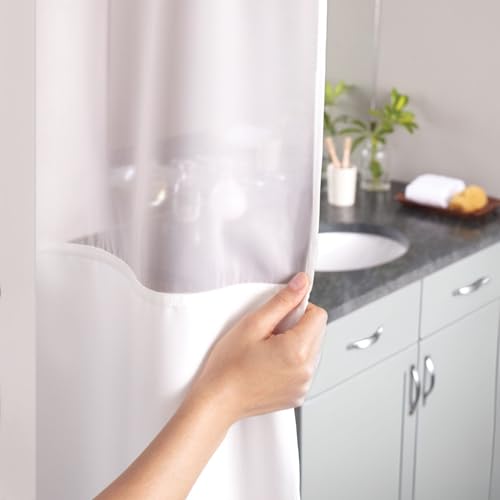 Hookless It's A Snap! 3-in-1 Shower Curtain With Waffle Fabric, Sheer Top Window, Flex-On Rings & Liner, 71" x 74", White - Image 3