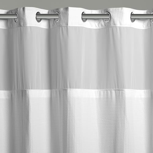Hookless It's A Snap! 3-in-1 Shower Curtain With Waffle Fabric, Sheer Top Window, Flex-On Rings & Liner, 71" x 74", White - Image 2