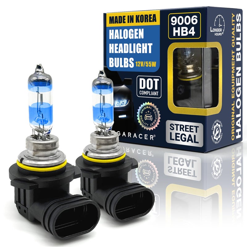 Mega Racer Premium OEM 9006/HB4 Halogen Headlight Bulbs (Low Beam) - Street-Legal & DOT Compliant for On-Road Use, Automotive Head Light Replacement for Car, 12V 55W, Plug & Play, Pack of 2 - Made in Korea - Image 1