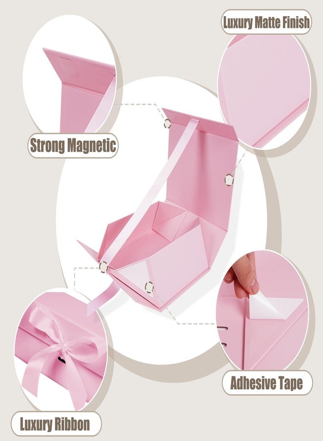 Aimyoo Large Pink Gift Box with Ribbon, 11.5x8.6x4.1 inch Groomsman Proposal Box for Presents with Magnetic Closure Lids, Rectangle Collapsible Luxury Box for Wedding, Christmas, Halloween, Birthday - Image 4