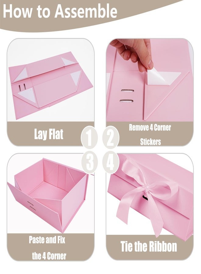 Aimyoo Large Pink Gift Box with Ribbon, 11.5x8.6x4.1 inch Groomsman Proposal Box for Presents with Magnetic Closure Lids, Rectangle Collapsible Luxury Box for Wedding, Christmas, Halloween, Birthday - Image 3