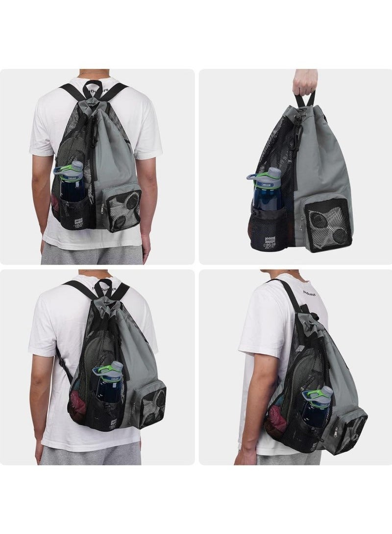 حقيبة سباحة حقيبة ظهر عصرية للسباحة واللياقة البدنية مع إغلاق الرباط الشبكي القابل للتنفس وحجرة رطبة منفصلة، مصممة خصيصا لإجازات الشاطئ والتدريبات اليومية والمعدات الرياضية، للسباحة وصالة الألعاب الرياضية ومعدات التمرين (رمادي) - Image 4