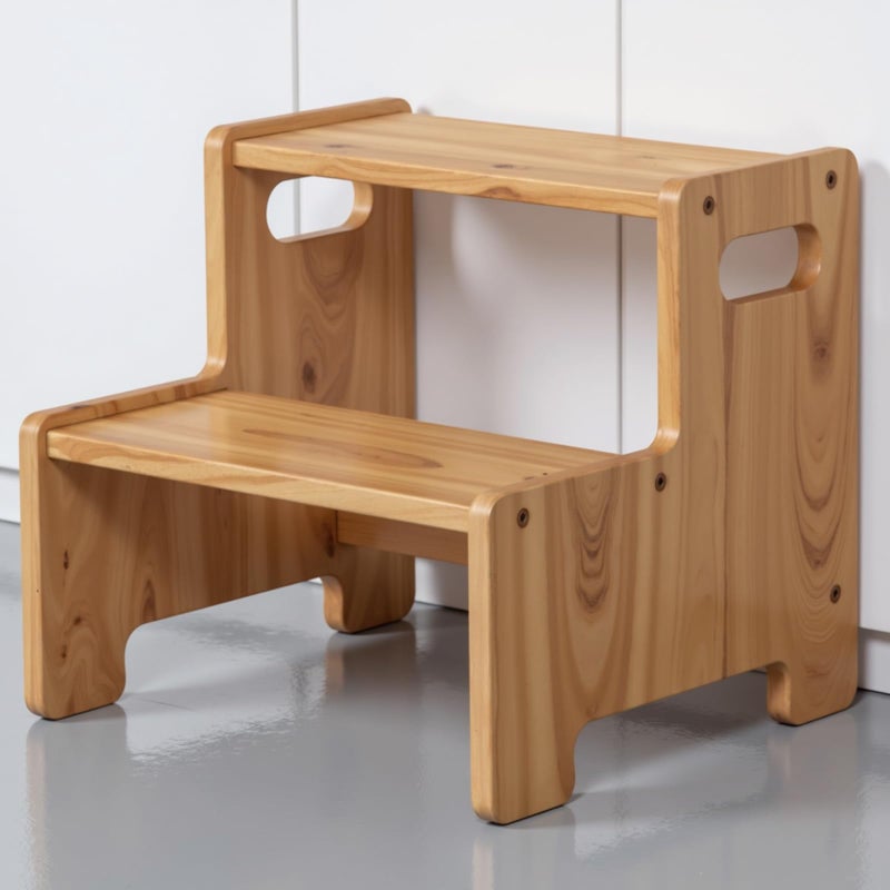 Wooden Step StoolTwo Step Stool for KidsToddler Montessori Stool Supports 300 lbs Kids Toddler Stepping Stool for Bathroom SinkToiletKitchenBedNatural
