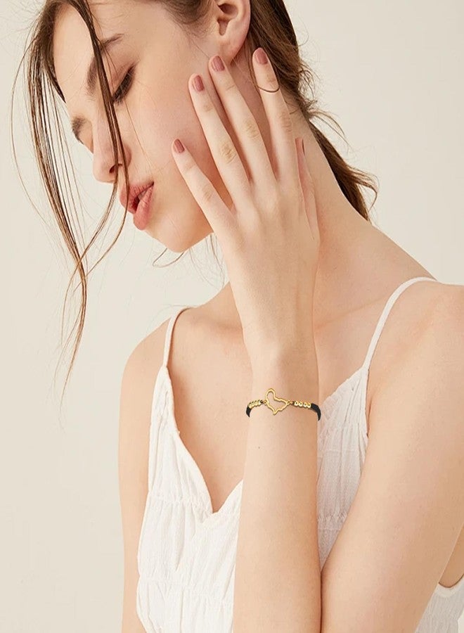 UNIFT Africa Map Bracelet For Women Men Stainless Steel Minimalist Hollow Out Heart Africa Map Continent Outline with a Bead Colorful Weave Adjustable Bracelets Ethnic Jewelry (gold-B) - Image 2