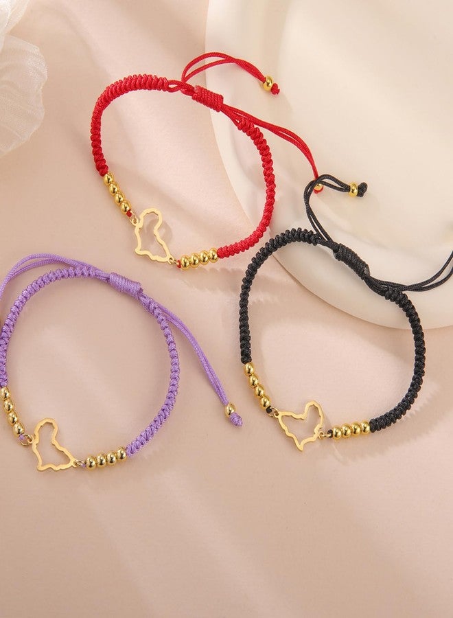 UNIFT Africa Map Bracelet For Women Men Stainless Steel Minimalist Hollow Out Heart Africa Map Continent Outline with a Bead Colorful Weave Adjustable Bracelets Ethnic Jewelry (gold-B) - Image 5