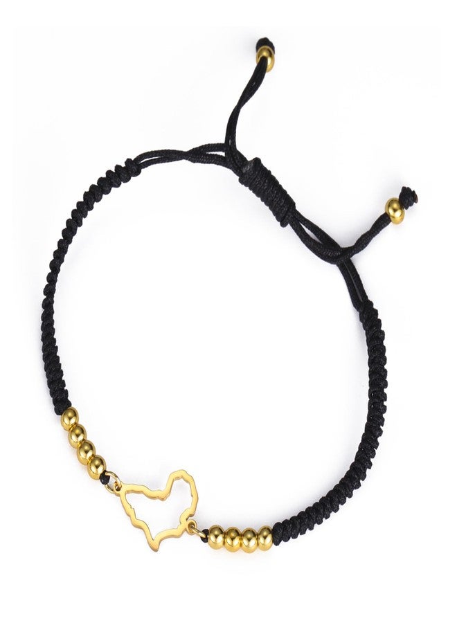 UNIFT Africa Map Bracelet For Women Men Stainless Steel Minimalist Hollow Out Heart Africa Map Continent Outline with a Bead Colorful Weave Adjustable Bracelets Ethnic Jewelry (gold-B) - Image 1