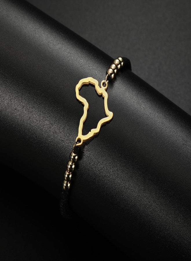 UNIFT Africa Map Bracelet For Women Men Stainless Steel Minimalist Hollow Out Heart Africa Map Continent Outline with a Bead Colorful Weave Adjustable Bracelets Ethnic Jewelry (gold-B) - Image 3