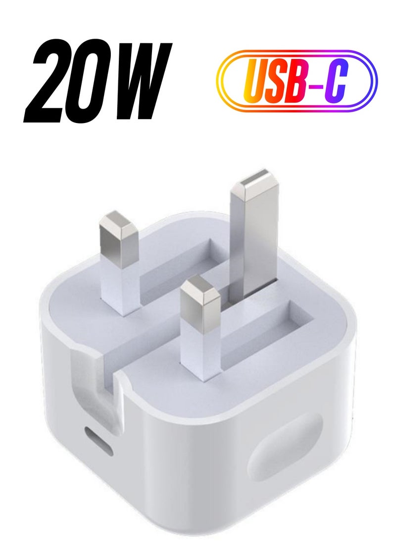 Bobo 20W USB-C Power Adapter For iPhone14 ProMax/13 ProMax/14/13/iPad, Iphone apple 20W USB-C 3-Pin Power Adapter White Charger - Image 1