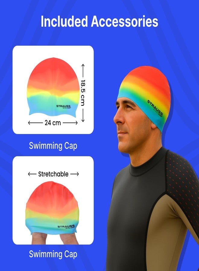 Strauss Swimming Cap | Keeps Hair Clean with Ear Protector | Suitable for Long and Short Hair | Swimming Head Cap with Breathable Fabric | Waterproof Swim Cap for Adult, Woman and Men,(Mix Color) - Image 4