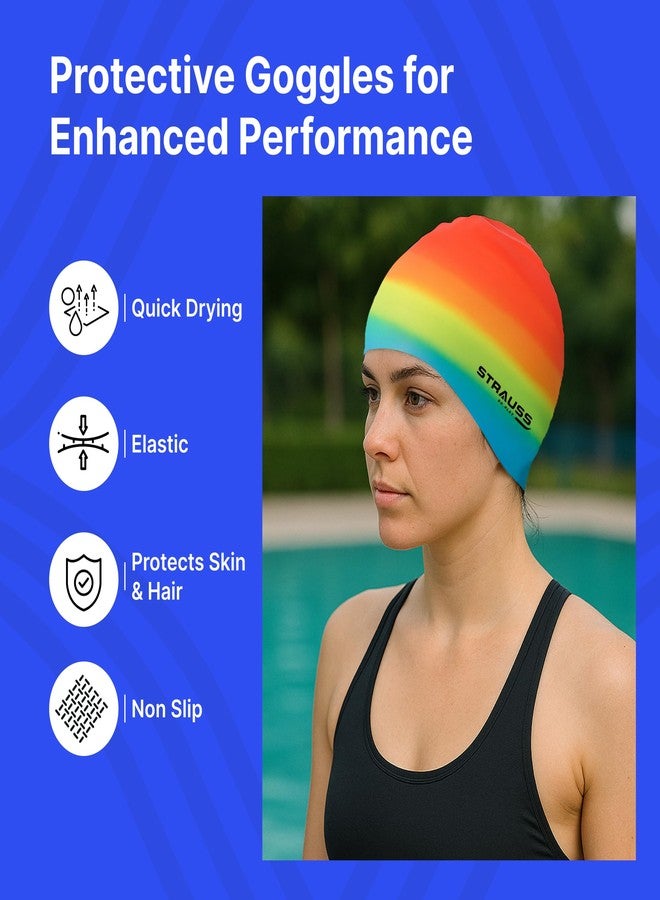 Strauss Swimming Cap | Keeps Hair Clean with Ear Protector | Suitable for Long and Short Hair | Swimming Head Cap with Breathable Fabric | Waterproof Swim Cap for Adult, Woman and Men,(Mix Color) - Image 3