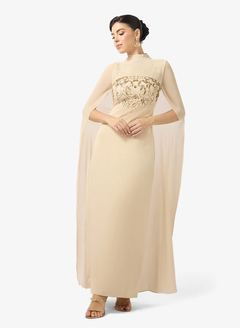 فروك اند فرل embellished cape sleeve maxi dress
