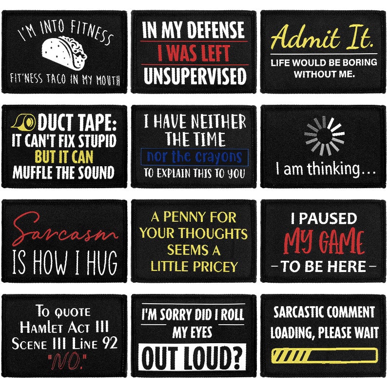 Haull 24 Pcs Funny Sayings Patches Loop and Hook Set Sew on Hat Applique Badge Sticker Sarcasm Military Patches for Backpacks All Fabrics Jeans Vest Coat Bikers Rockers HipstersColorful