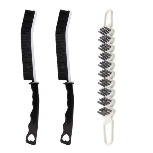 POPGIO Crevice Cleaning Brush Hard Bristle Grout Brush Scrub Brush Toilet Brush Cleaning Tools Cleaning Supplies for Household Use Bathroom Kitchen 3 Pcs (Black&White) - Image 1