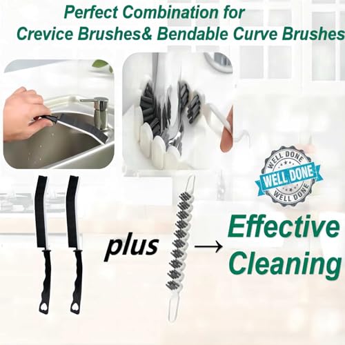 POPGIO Crevice Cleaning Brush Hard Bristle Grout Brush Scrub Brush Toilet Brush Cleaning Tools Cleaning Supplies for Household Use Bathroom Kitchen 3 Pcs (Black&White) - Image 3