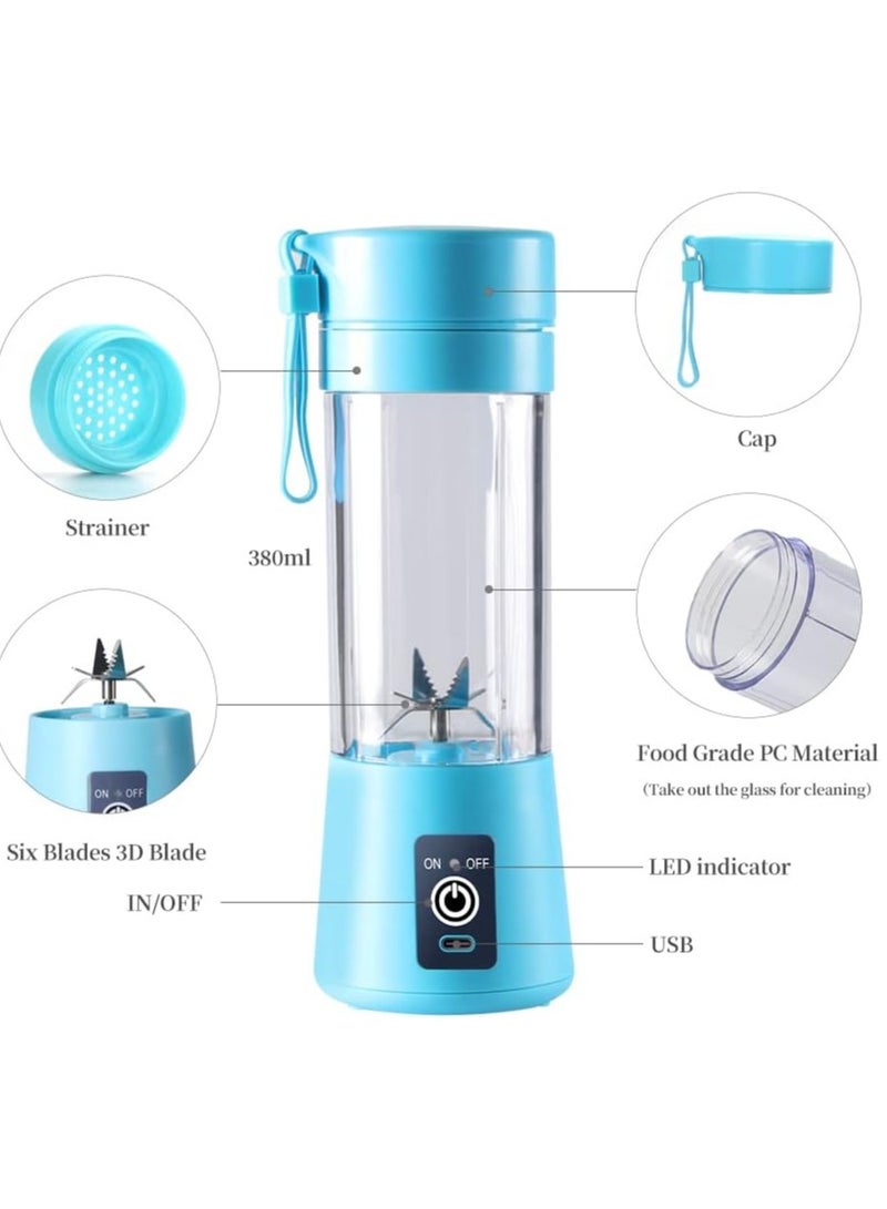 Scrolls Premium Quality Portable 6 Blade Blender Cup,Electric USB Juicer Blender,Mini Blender Portable Blender For Shakes and Smoothies, Juice, 380ml, Great for Mixing-Blue  - Image 2
