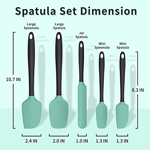 Turbid Silicone Spatula Set - Essential Cooking Utensils for Every Kitchen, Complete Cooking Utensils Set for Home Chefs, Bakers and Cooks Set of 5 (Aqua Green) - Image 2