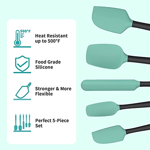 Turbid Silicone Spatula Set - Essential Cooking Utensils for Every Kitchen, Complete Cooking Utensils Set for Home Chefs, Bakers and Cooks Set of 5 (Aqua Green) - Image 3
