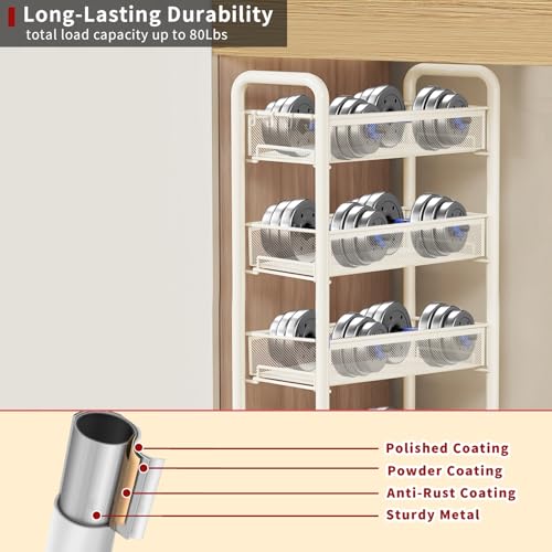 LiveCool Mesh Vegetable Stand Steel, 4 Tier Onion Potato Rack for Storage, Metal Kitchen Trolley with Wheels, Trolley Rack for Kitchen, Living Room, Bedroom, White (KT02-W4) - Image 3