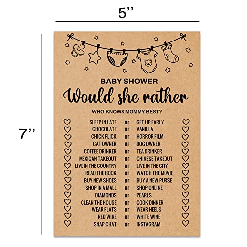 Misaidou Baby Shower Game Cards, Would She Rather Baby Shower Games Ideas, Set of 30 Cards, Rustic Bridal Wedding Showers or Bachelorette Party Game, Kraft - Image 2
